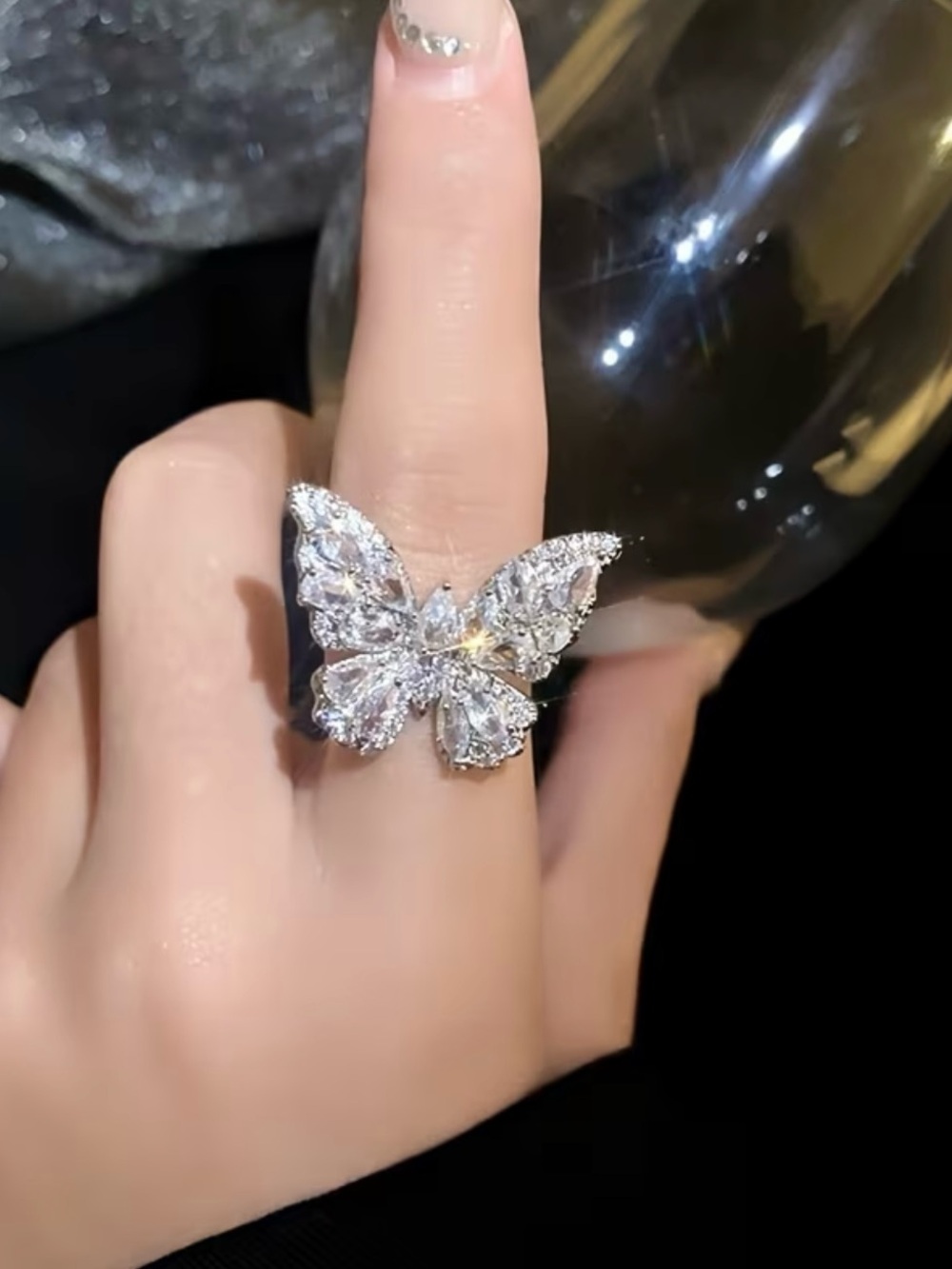 NEW! Crystal Butterfly Statement Ring. Adjustable Butterfly Ring 🦋 - Picture 2 of 9